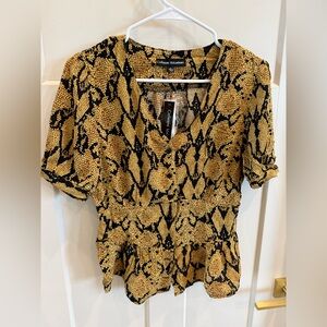 Catherine Malandrino Black and Gold Patterned Blouse 100% Viscose